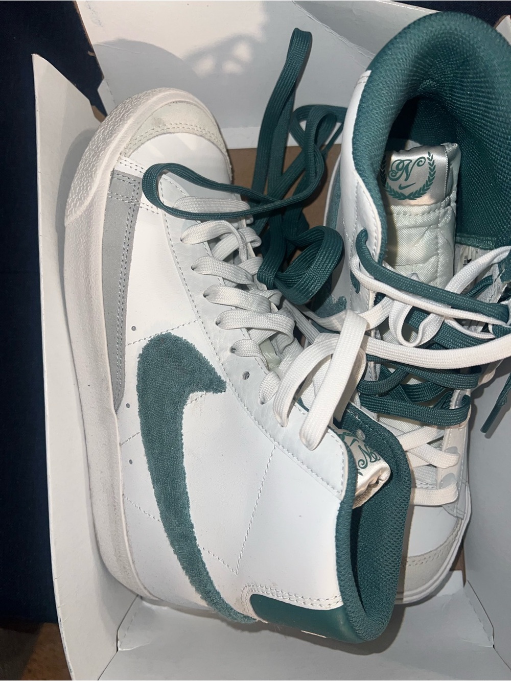 Nike Kids White and Teal High-Top Sneakers